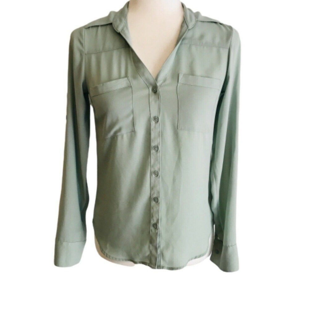 Express XXS Blouse Mint Green Sheer Long Sleeve